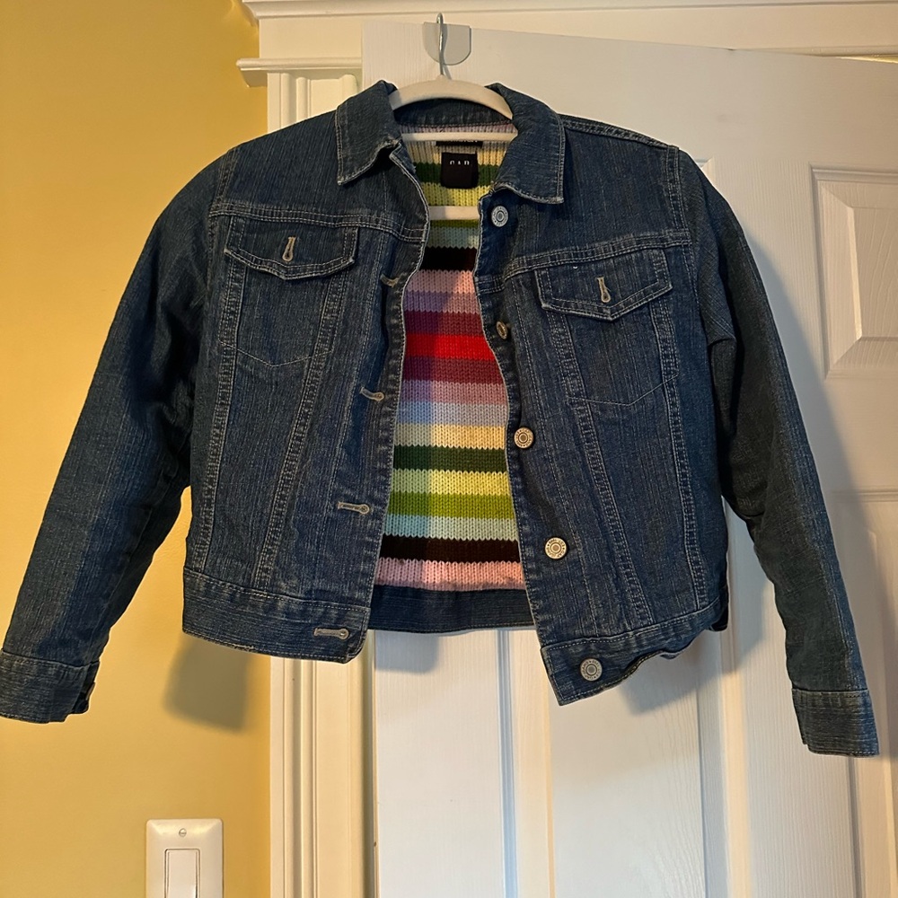 Gap Kids Jean Jacket with Multi-color knit interior